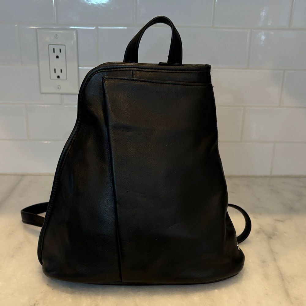 Tignanello Black Leather Sling Backpack Convertible Travel Bag